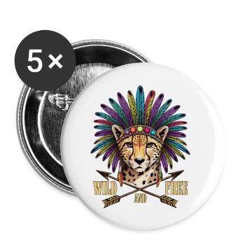 Conception de plumes tribales de guépard sauvage et libre - Lot de 5 petits badges (25 mm) - blanc - Devant