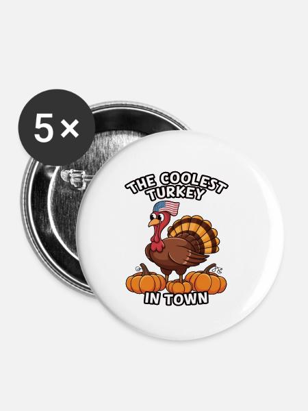 Lustiger Thanksgiving Truthahn - Buttons klein 25 mm (5er Pack) - Weiß