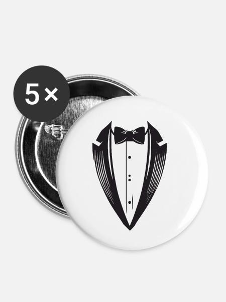 Tuxedo - Buttons klein 25 mm (5er Pack) - Weiß