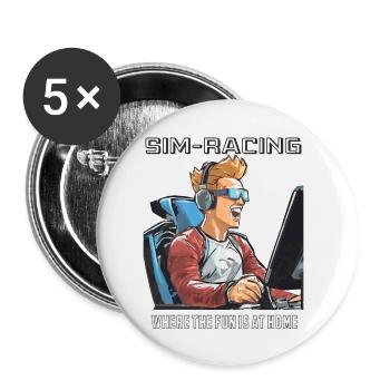 SIM RACING WHERE THE FUN IS AT HOME - Buttons klein 25 mm (5er Pack) - Weiß - Vorne
