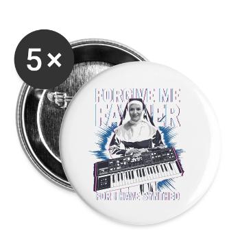 Pardonne-moi père car j’ai synthétisé un synthé drôle - Lot de 5 petits badges (25 mm) - blanc - Devant