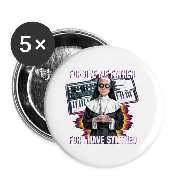 Pardonne-moi père car j’ai synthétisé un synthé drôle - Lot de 5 petits badges (25 mm) - blanc - Devant