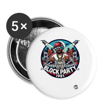 Hip-Hop DJ Block Party des années 1980 - Lot de 5 petits badges (25 mm) - blanc - Devant