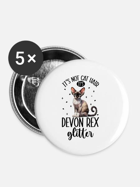 Katzen Glitzer - Devon Rex - Buttons klein 25 mm (5er Pack) - Weiß