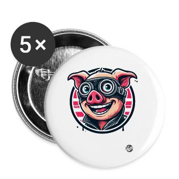 Old School Motorcycle Biker Pig - Buttons small 1''/25 mm (5-pack) - white - Front