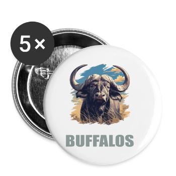 Buffles Buffalo Büffel - Lot de 5 petits badges (25 mm) - blanc - Devant