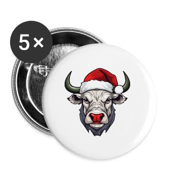 Bull Head Christmas Portrait - Buttons small 1''/25 mm (5-pack) - white - Front