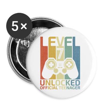 Level 7 Freigeschaltet offizieller Teenager - Buttons klein 25 mm (5er Pack) - Weiß - Vorne