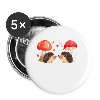Mignon hérissons et champignons Illustration d’automne Mignon - Lot de 5 petits badges (25 mm) - blanc - Devant
