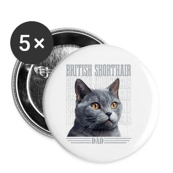 British Shorthair Dad Cat Kitten Father - Buttons klein 25 mm (5er Pack) - Weiß - Vorne