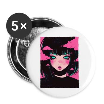 Pastel Goth Cybergoth Anime Fille Vaporwave Graphiques - Lot de 5 petits badges (25 mm) - blanc - Devant