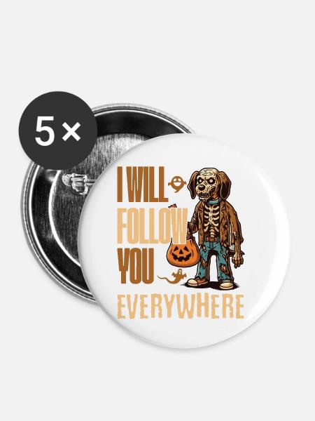 Halloween Gruseliger Hund Begleiter - Buttons klein 25 mm (5er Pack) - Weiß