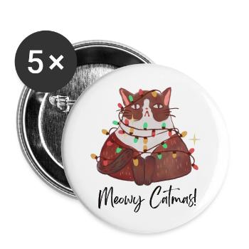Meowy Catmes– Funny Cat Christmas Design - Buttons small 1''/25 mm (5-pack) - white - Front