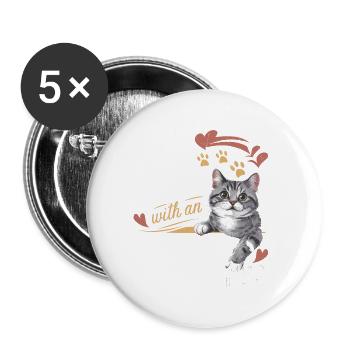 Vivre c’est mieux avec un chaton américain à poil court O - Lot de 5 petits badges (25 mm) - blanc - Devant