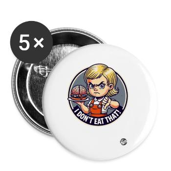 Fille avec un burger au cerveau, je ne mange pas ça - Lot de 5 petits badges (25 mm) - blanc - Devant
