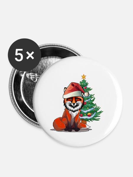 Nikolaus Fuchs Bescherung Weihnachten - Buttons klein 25 mm (5er Pack) - Weiß