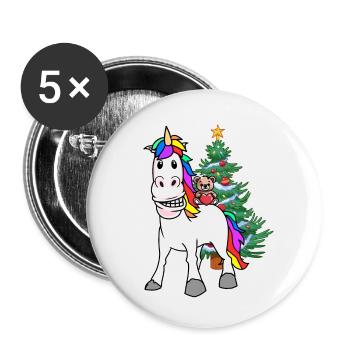 Christmas Child Kids Gifts Unicorn Teddy - Buttons small 1''/25 mm (5-pack) - white - Front