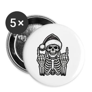 Crâne de Noël Musique Rock - Lot de 5 petits badges (25 mm) - blanc - Devant