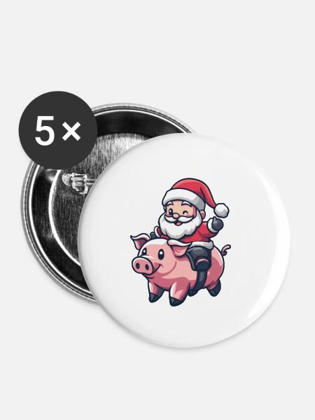 Schwein Weihnachtsmann - Buttons klein 25 mm (5er Pack) - Weiß