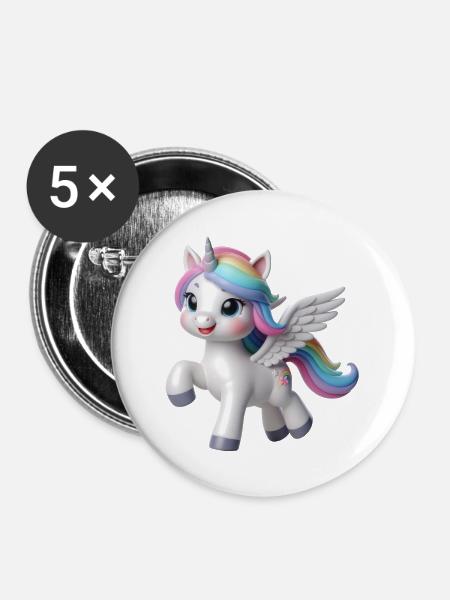 Einhorn 2 - Buttons klein 25 mm (5er Pack) - Weiß