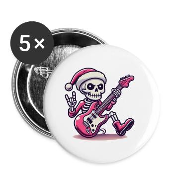 Guitariste de rock squelette de Noël - Lot de 5 petits badges (25 mm) - blanc - Devant