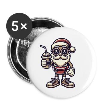 Snob Santa Claus with Drink - Buttons small 1''/25 mm (5-pack) - white - Front