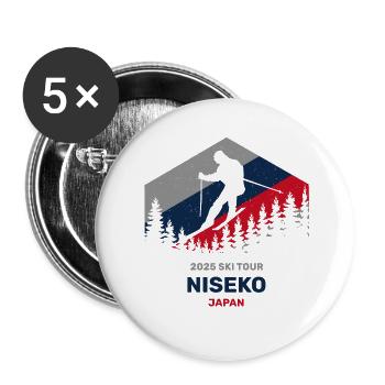 Niseko, Japon 2025 Vêtements de randonnée à ski - Lot de 5 petits badges (25 mm) - blanc - Devant