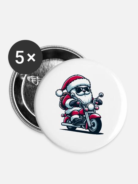 Santa Claus Biker - Buttons klein 25 mm (5er Pack) - Weiß