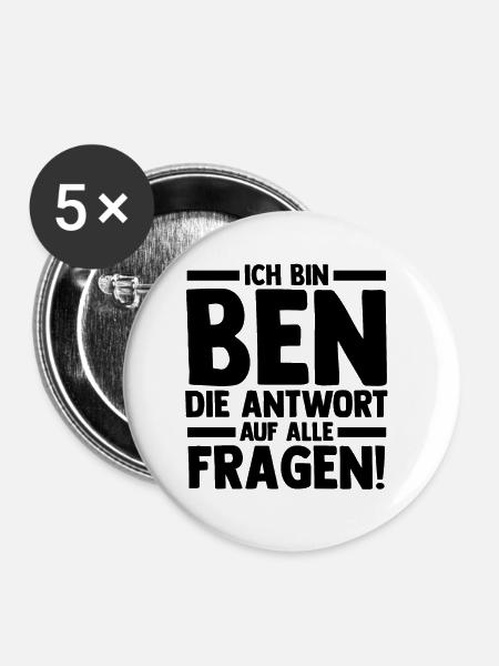 Vorname Ben - Buttons klein 25 mm (5er Pack) - Weiß