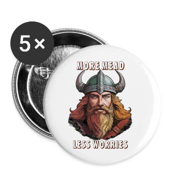 VIKINGS MORE MEAD LESS WORRIES - Buttons small 1''/25 mm (5-pack) - white - Front