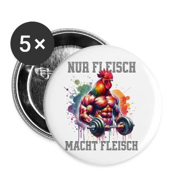 Nur Fleisch macht Fleisch Hahn Gym Spruch - Buttons klein 25 mm (5er Pack) - Weiß - Vorne
