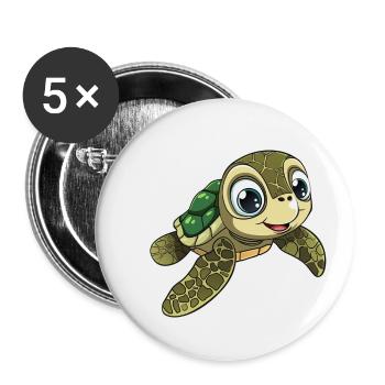 Cartoon Turtle - Cute Turtle - Kids - Buttons small 1''/25 mm (5-pack) - white - Front