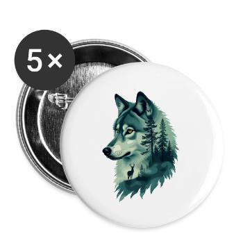 Majestätischer Wolf und Hirsch Natur Kunst - Buttons klein 25 mm (5er Pack) - Weiß - Vorne