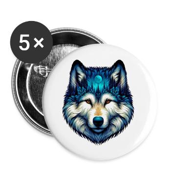 Loup - Lot de 5 petits badges (25 mm) - blanc - Devant