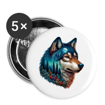 Loup - Lot de 5 petits badges (25 mm) - blanc - Devant