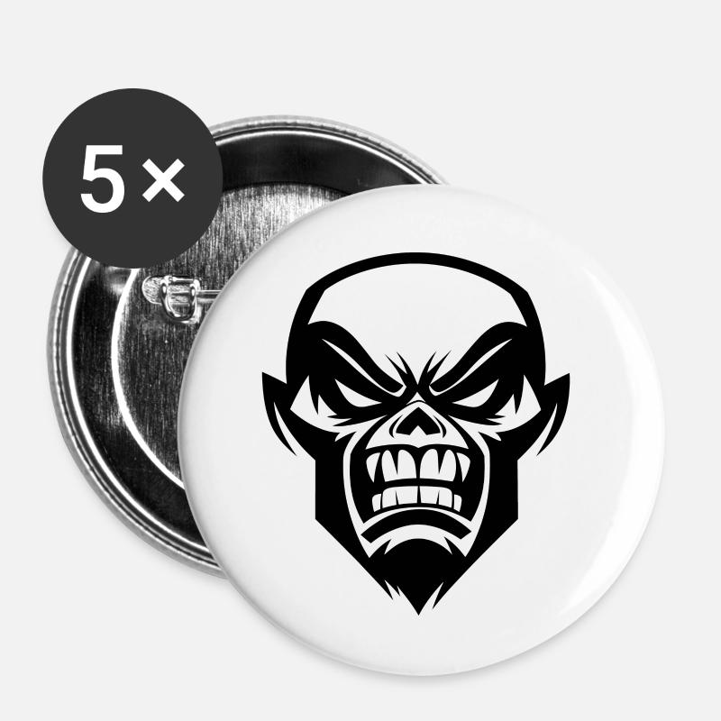 Crâne en colère - Lot de 5 petits badges (25 mm) - blanc