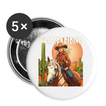 FEMME CHEVAUCHANT WESTERN RIDING - Lot de 5 petits badges (25 mm) - blanc - Devant