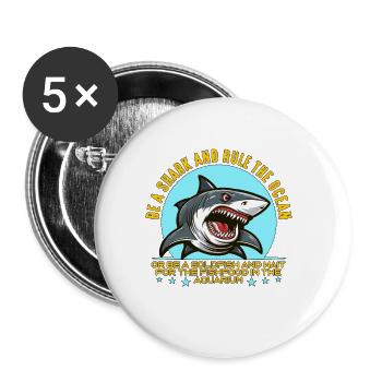 Chasse au requin Soyez un requin et régnez sur la chasse aux fossiles - Lot de 5 petits badges (25 mm) - blanc - Devant