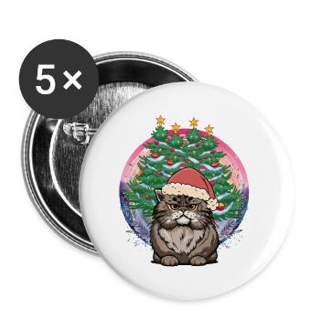 Nikolaus Weihnachtsmann Katze Katzen Santa Xmas - Buttons klein 25 mm (5er Pack) - Weiß - Vorne