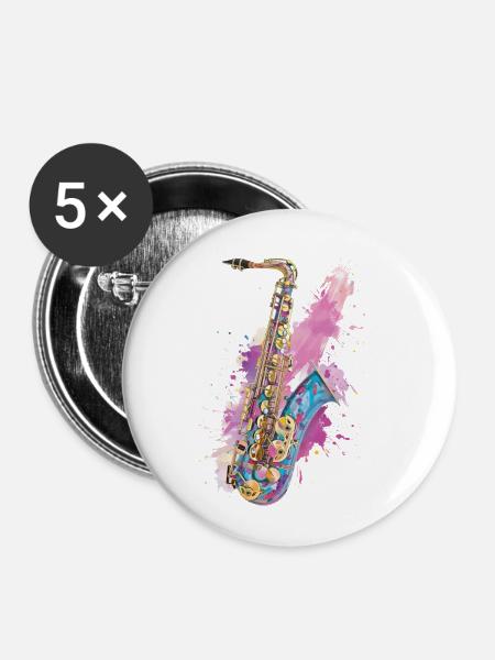 Saxophon - Buttons klein 25 mm (5er Pack) - Weiß