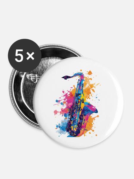 Saxophon - Buttons klein 25 mm (5er Pack) - Weiß