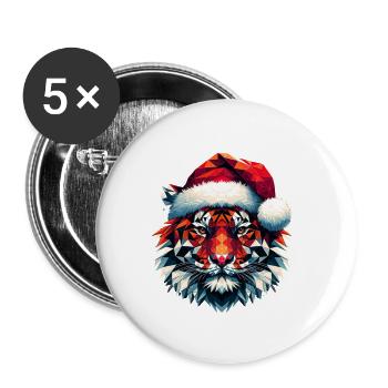 Polygone Art Tigre Père Noël Chapeau Original - Lot de 5 petits badges (25 mm) - blanc - Devant