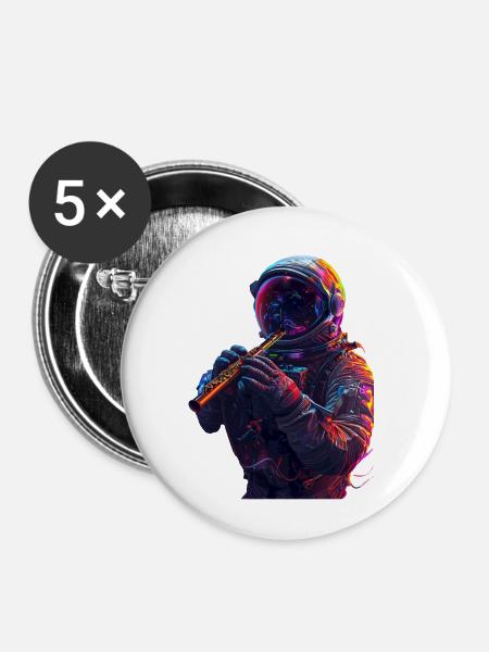 Astronaut Querflöte - Buttons klein 25 mm (5er Pack) - Weiß