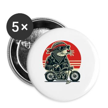 Bascule taupe aveugle avec moto - Lot de 5 petits badges (25 mm) - blanc - Devant