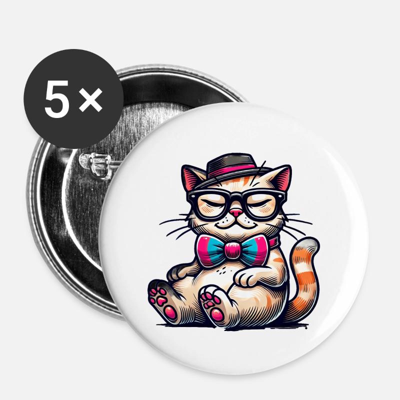 chat élégant - Lot de 5 petits badges (25 mm) - blanc