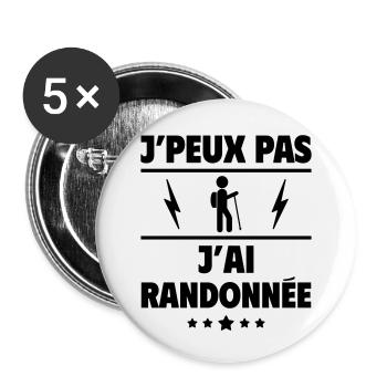 J'peux pas j'ai randonnée, randonneur, randonneuse - Lot de 5 petits badges (25 mm) - blanc - Devant