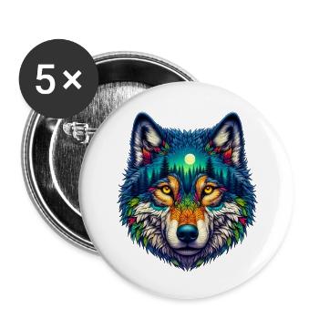 Loup - Lot de 5 petits badges (25 mm) - blanc - Devant