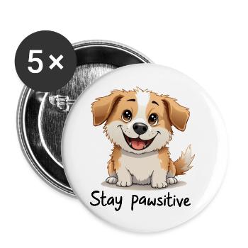 "Bleib pfotenhaft." Hund mit breitem Grinsen - Buttons klein 25 mm (5er Pack) - Weiß - Vorne