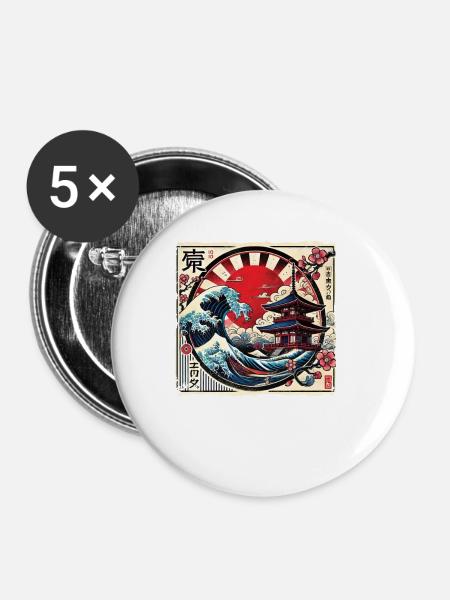 Traditionelle Japanische Pagode, - Buttons klein 25 mm (5er Pack) - Weiß