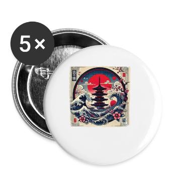 Pagode japonaise traditionnelle, - Lot de 5 petits badges (25 mm) - blanc - Devant